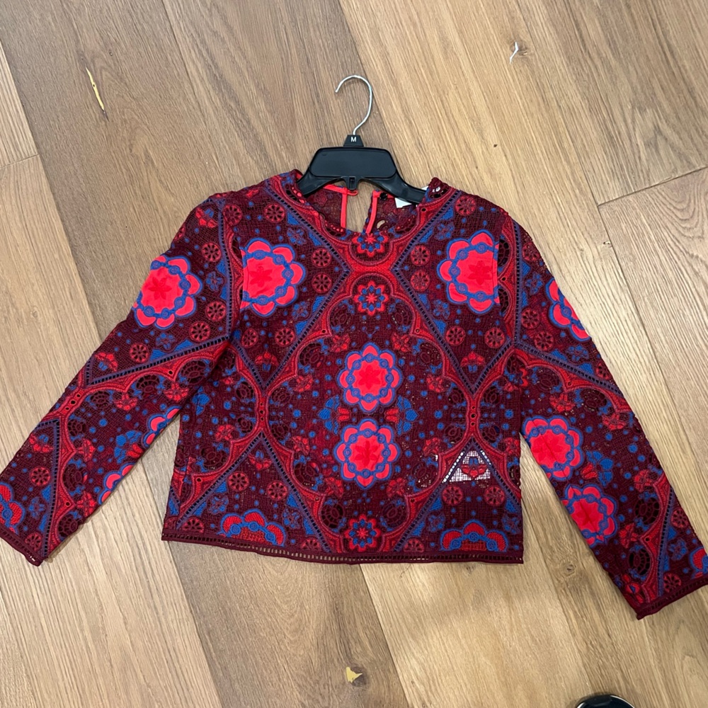 Sandro blue and red women’s lace blouse